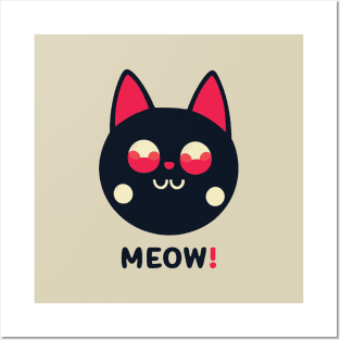 Meow! || Black Cat With Red Eyes Vector Art Posters and Art